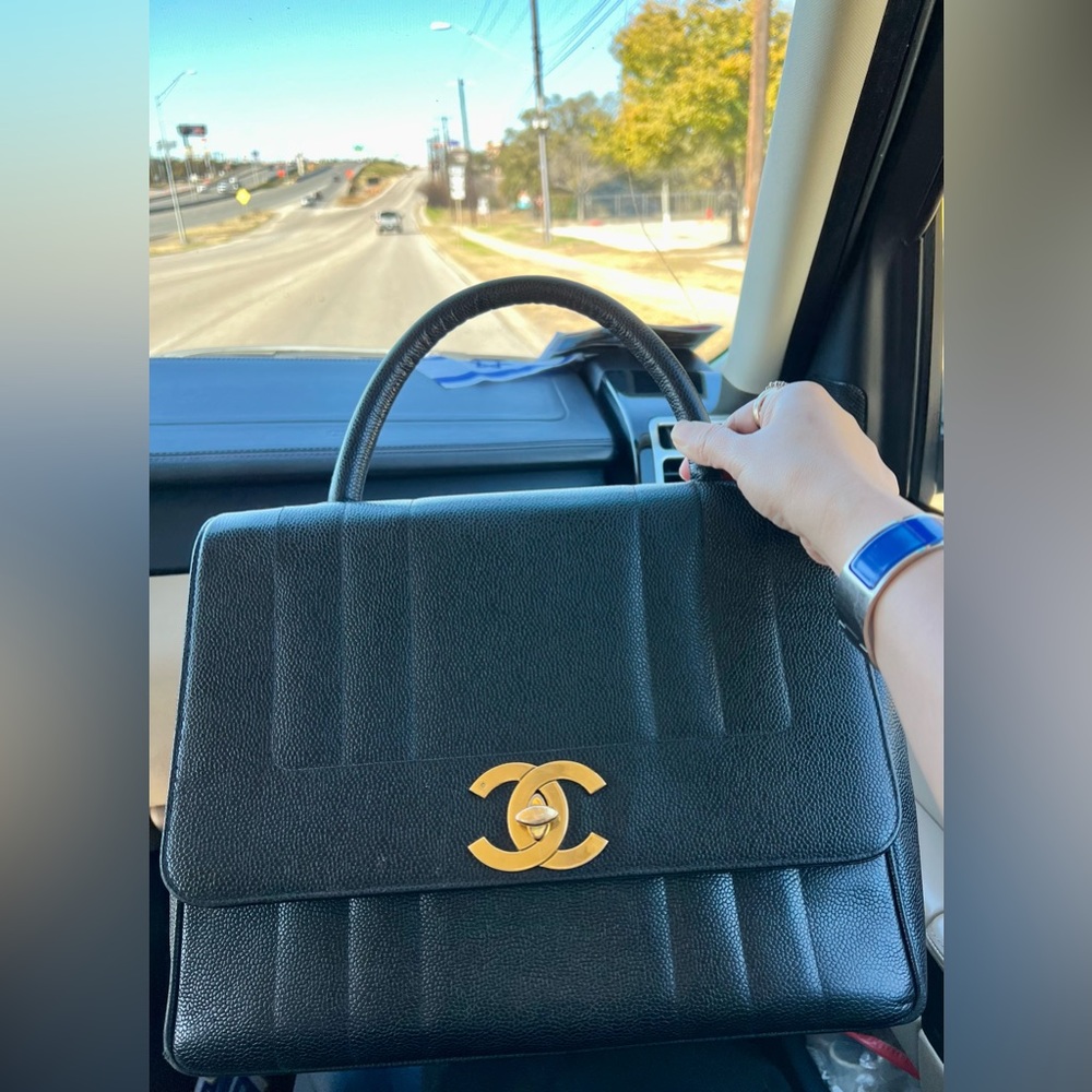 Chanel Vintage Rare Black Caviar Top Handle Classic Kelly Flap
